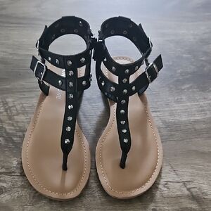 Sun + Stone Black and Tan Studded Sandals